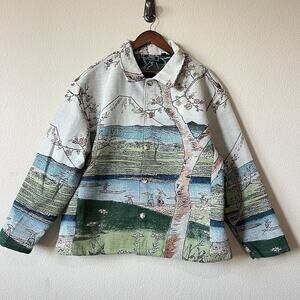 Rebel Vengeance Japanese Landscape Cherry Blossom Print Long Sleeve Shirt L